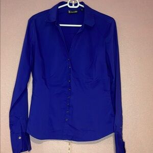 New York & Company Blue Fitted Button Down Shirt
